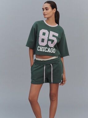 Green Chicago Logo Drawstring Jersey Sweat Shorts by Daily Practice
